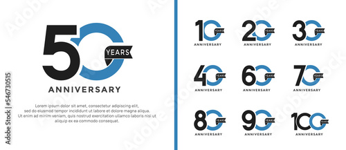 set of anniversary logo style black and blue color and ribbon for celebration