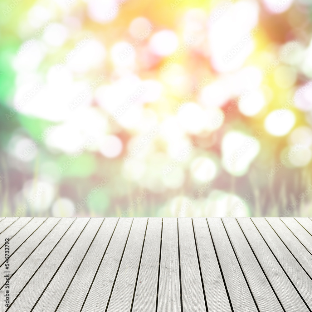 Empty wooden surface against blurred background. Bokeh effect Empty wooden surface against blurred background. Bokeh effect