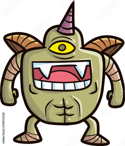 Funny powerful single eye monster cartoon illustration