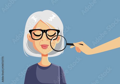 Mature Woman Having Her Skin Dermatologically Tested Vector Illustration. Elderly lady dealing with dark sports hyperpigmentation problems
 photo