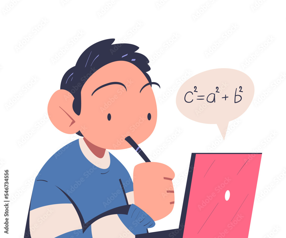 Man at Laptop Engaged in Online Education and E-learning Having Lesson on Web Platform Vector Illustration Man at Laptop Engaged in Online Education and E-learning Having Lesson on Web Platform Vector Illustration