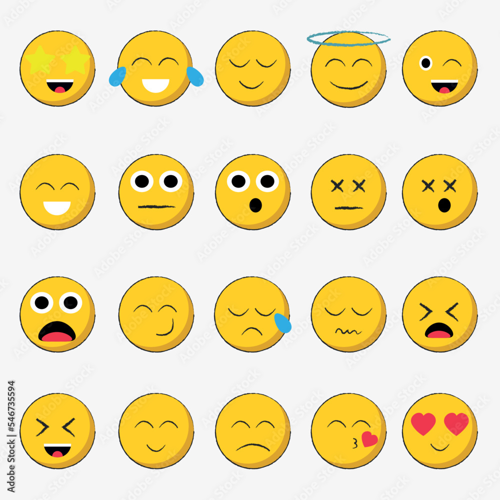 Set of mixed emojis with modern flat design Set of mixed emojis with modern flat design