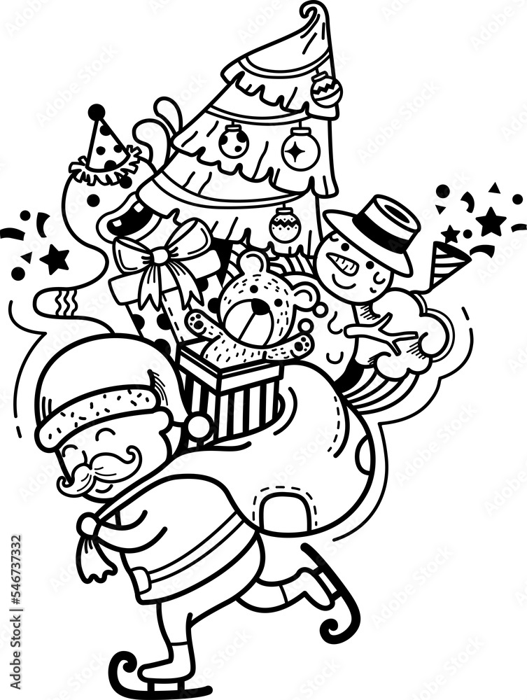 Hand drawn santa claus happy new year and merry christmas Hand drawn santa claus happy new year and merry christmas