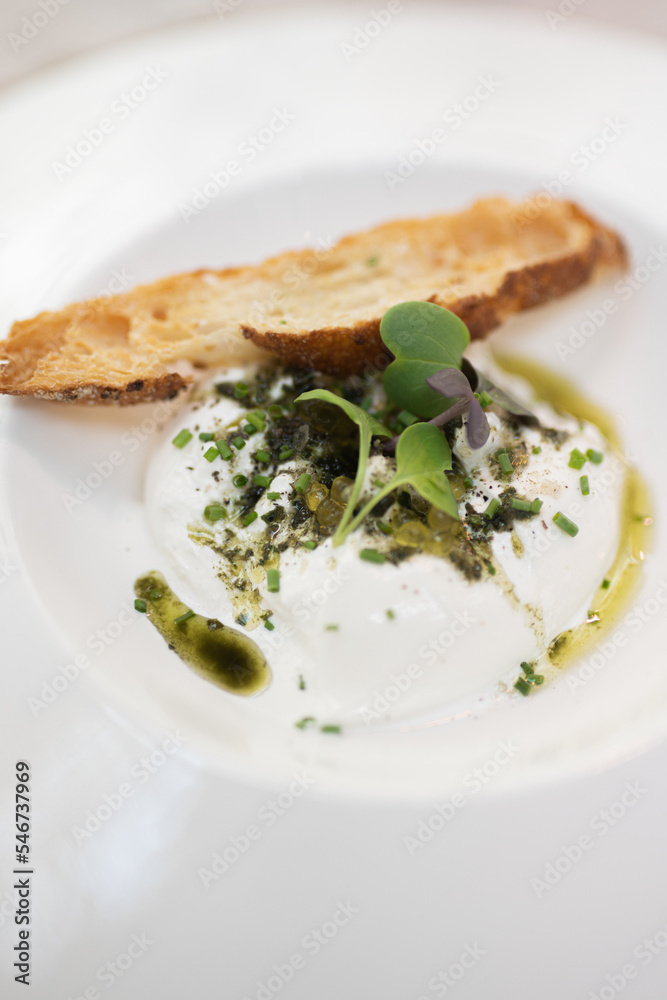Burrata Dish On Table Burrata Dish On Table