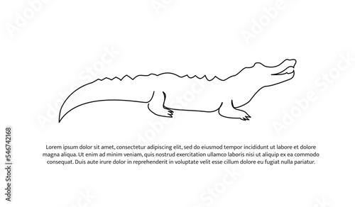 Crocodile line design. Simple animal silhouette decorative elements drawn with one continuous line. Vector illustration of minimalist style on white background.