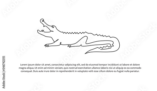 Crocodile line design. Simple animal silhouette decorative elements drawn with one continuous line. Vector illustration of minimalist style on white background.