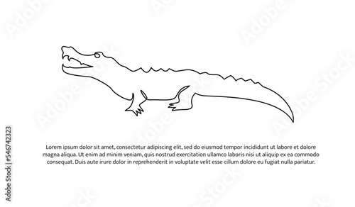 Crocodile line design. Simple animal silhouette decorative elements drawn with one continuous line. Vector illustration of minimalist style on white background.