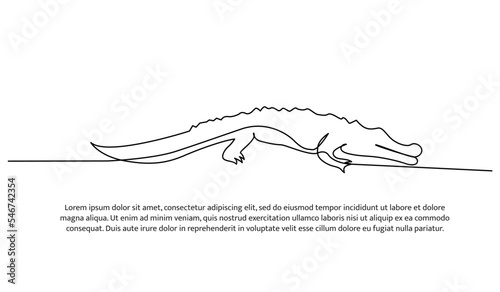 Crocodile line design. Simple animal silhouette decorative elements drawn with one continuous line. Vector illustration of minimalist style on white background.
