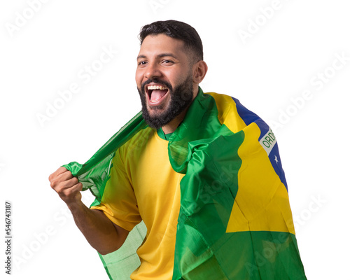 Cuadro en lienzo torcedor da seleção brasileira de futebol com a bandeira do brasil torcendo feli