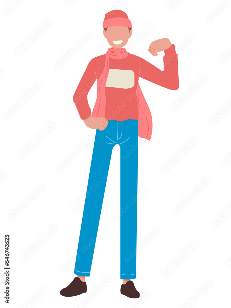 flat vector, cartoon style illustration. happy man in red sweater