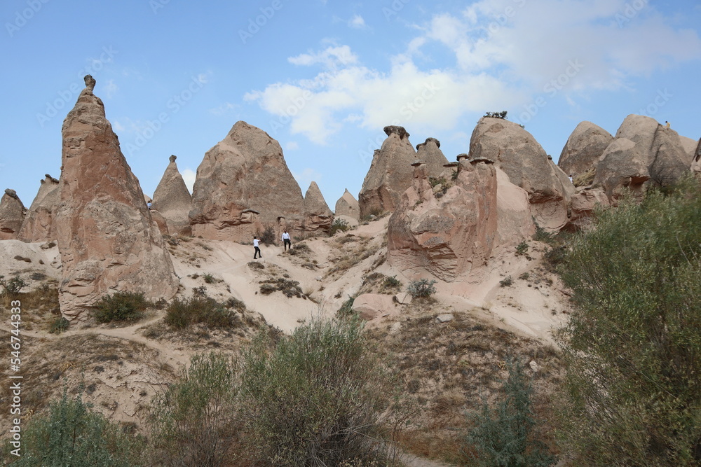 View Fairy chimneys rock formations at Cappadocia Valley