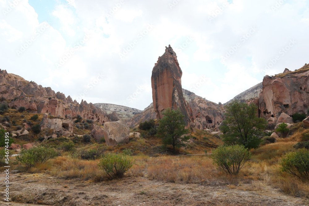 View Fairy chimneys rock formations at Cappadocia Valley