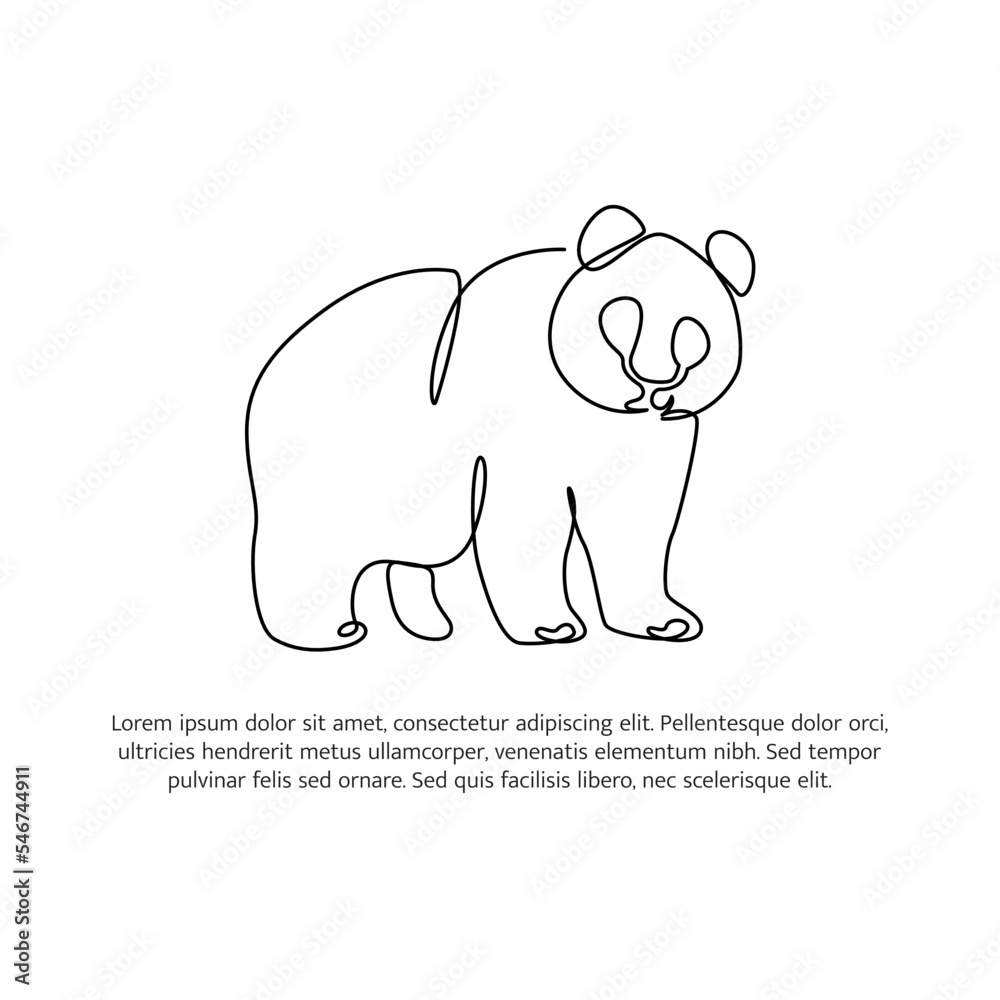 Obraz premium Panda line design. Simple animal silhouette decorative elements drawn with one continuous line. Vector illustration of minimalist style on white background.