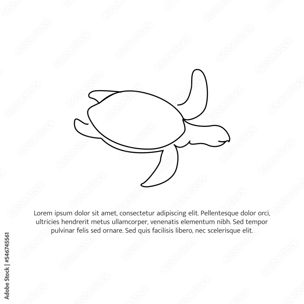 Fototapeta premium Turtle line design. Simple animal silhouette decorative elements drawn with one continuous line. Vector illustration of minimalist style on white background.