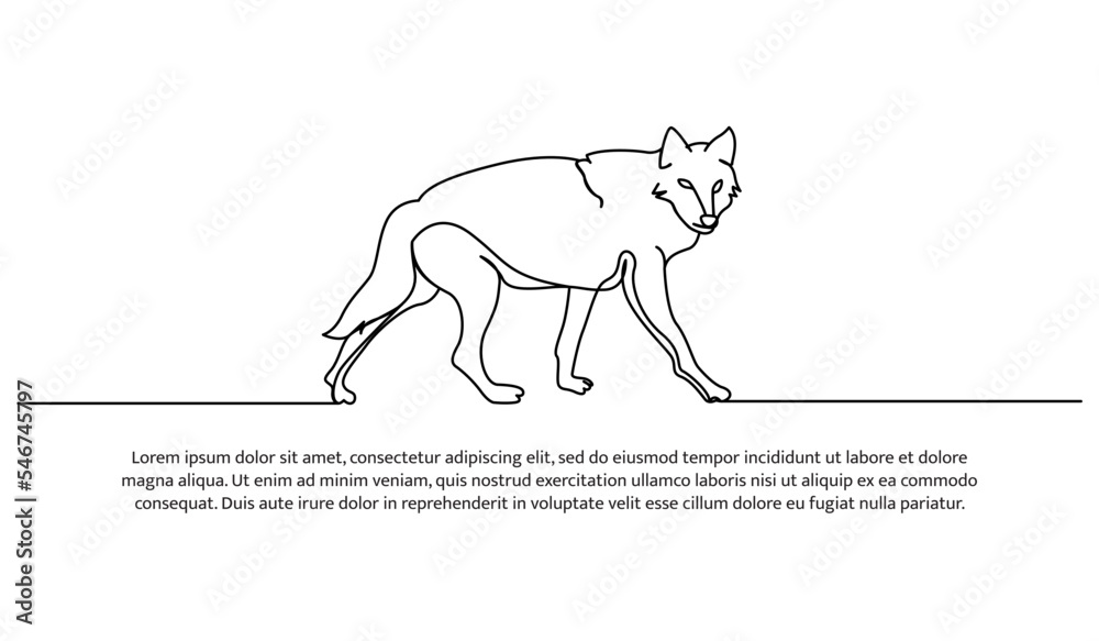 Wolf line design. Simple animal silhouette decorative elements drawn with one continuous line. Vector illustration of minimalist style on white background. Wolf line design. Simple animal silhouette decorative elements drawn with one continuous line. Vector illustration of minimalist style on white background.