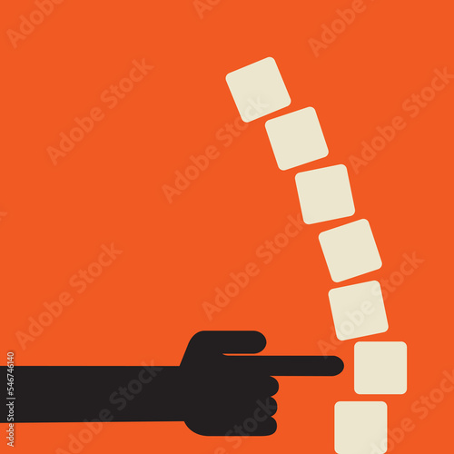 unstable pile of blocks pushed by an index finger is failing a stress test