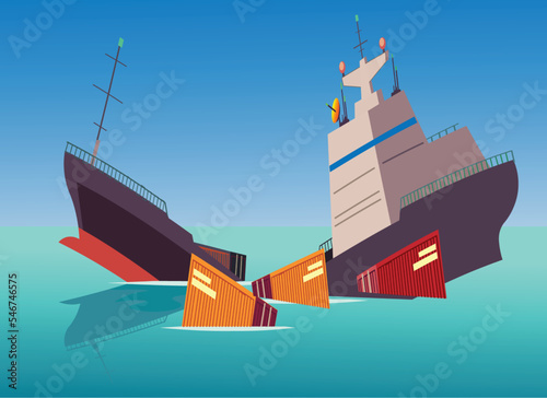 marine cargo insurance illustration shipment crash and sunk in the sea