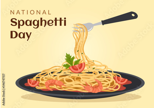 National Spaghetti Day on 4th January with a Plate of Italian Noodles or Pasta Different Dishes in Flat Cartoon Hand Drawn Template Illustration