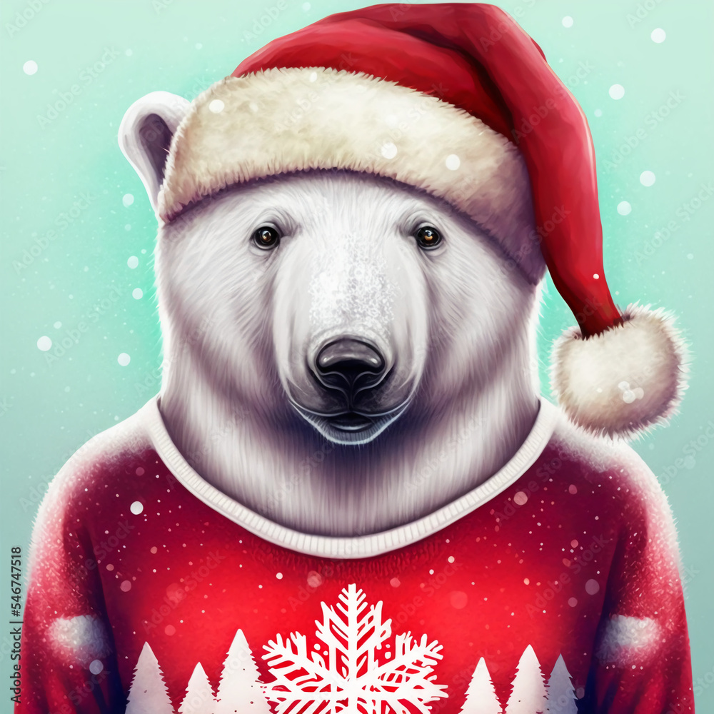 Bear with Christmas Santa Claus clothes. Generative AI