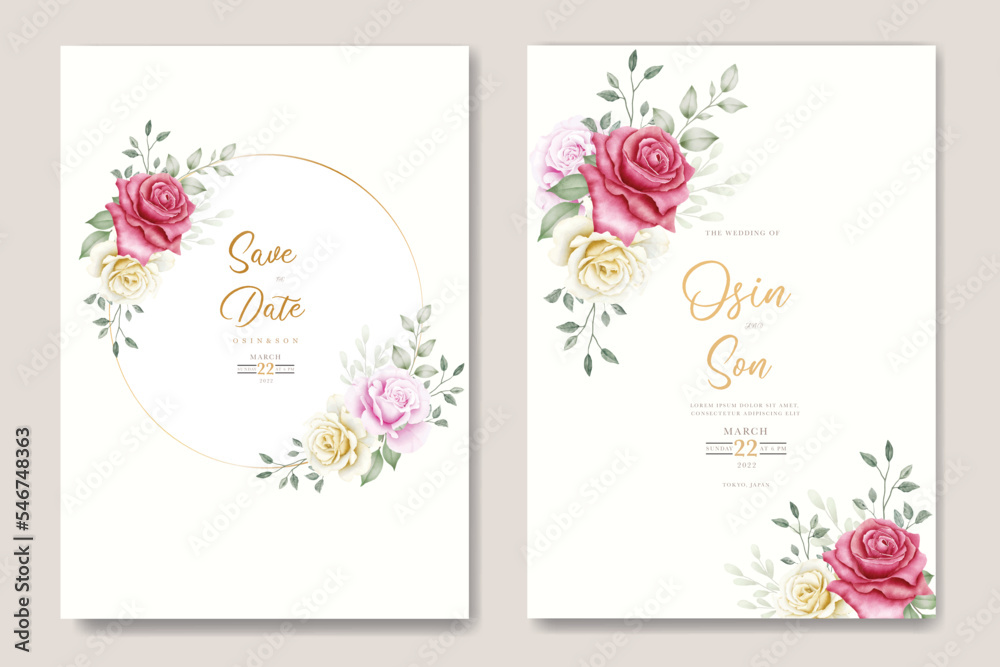 Beautiful Floral roses Wedding Invitation Card