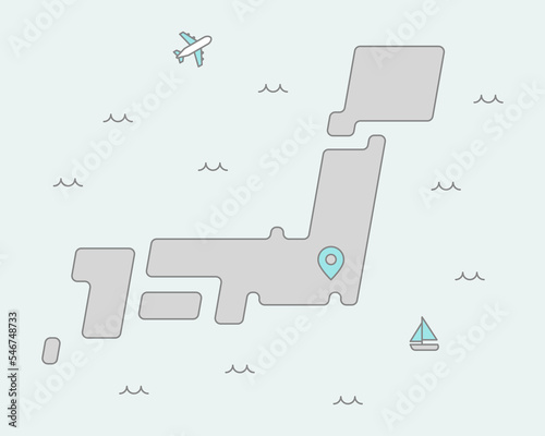 シンプルな線画で描いた、デフォルメした日本地図のイラスト