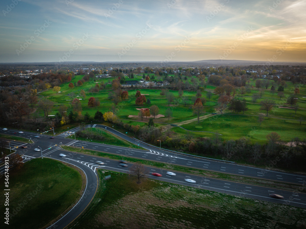 Aerial Drone Sunset in Bridgewater New Jersey