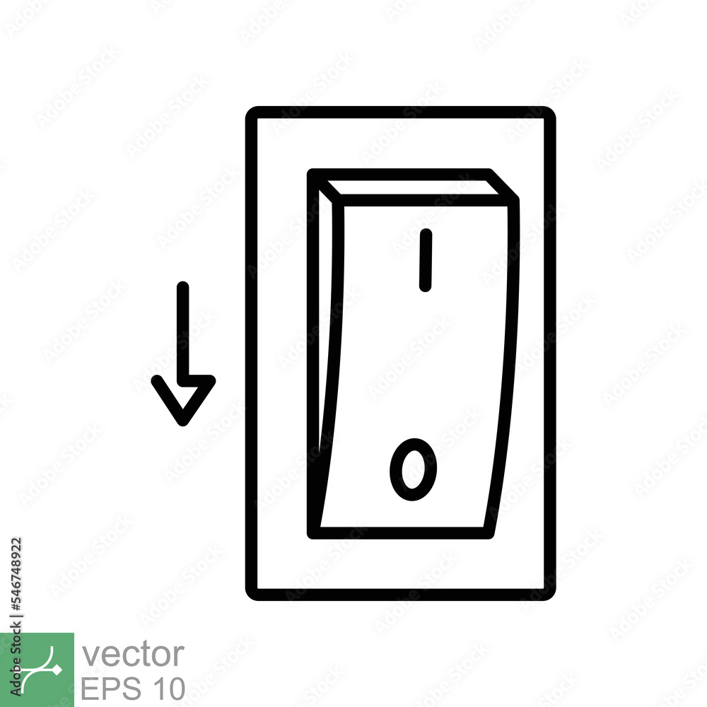Light off, electric switch icon. Simple outline style. Power turn off button, toggle switch of position concept for web and app. Thin line vector illustration isolated on white background. EPS 10. Light off, electric switch icon. Simple outline style. Power turn off button, toggle switch of position concept for web and app. Thin line vector illustration isolated on white background. EPS 10.