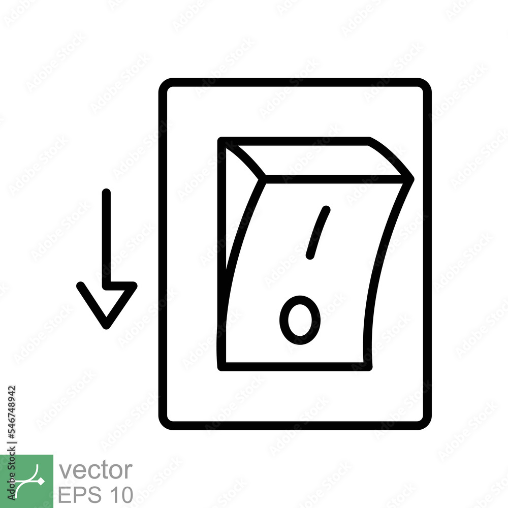 Light off, electric switch icon. Simple outline style. Power turn off button, toggle switch of position concept for web and app. Thin line vector illustration isolated on white background. EPS 10. Light off, electric switch icon. Simple outline style. Power turn off button, toggle switch of position concept for web and app. Thin line vector illustration isolated on white background. EPS 10.