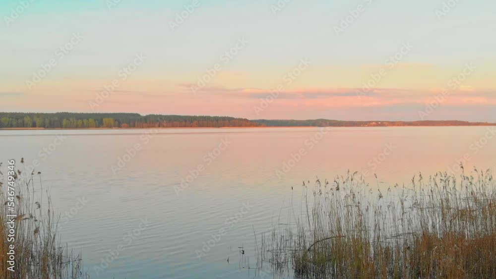 Pastel color sunset over the lake Michigan, USA, aerial dolly in Pastel color sunset over the lake Michigan, USA, aerial dolly in