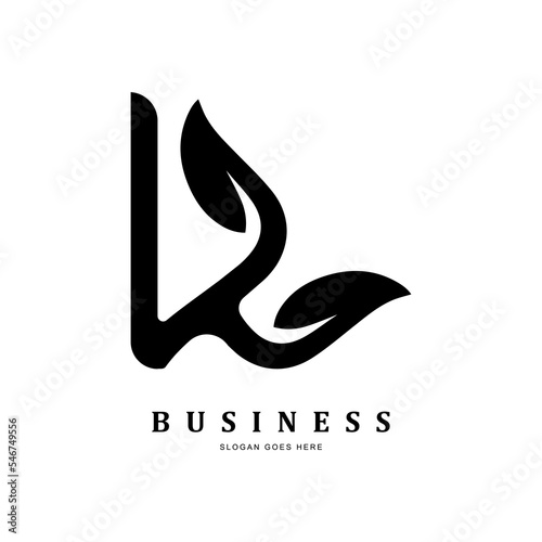 letter K or R and leaf logo vector.