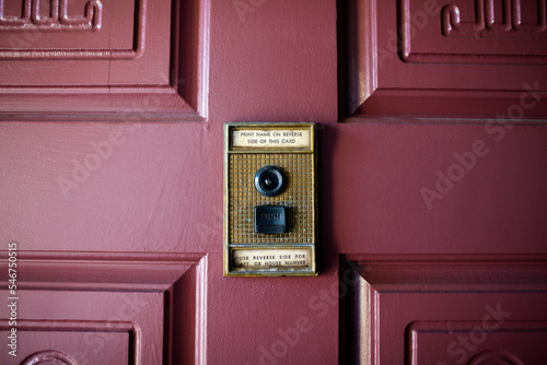 Red door with peephole photo