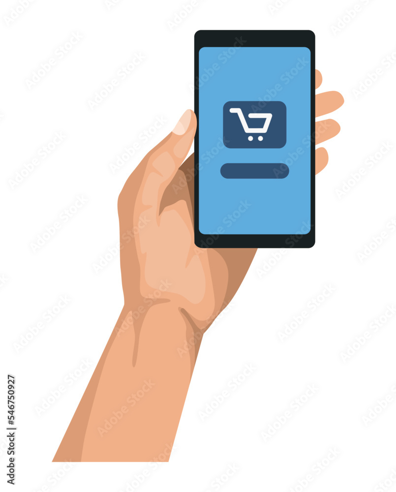 hand lifting smartphone with ecommerce hand lifting smartphone with ecommerce