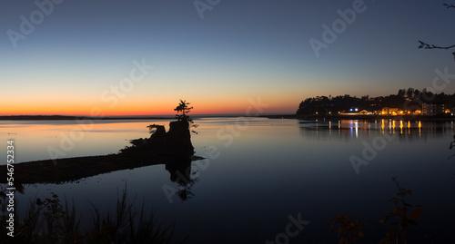 Panoramic view at the Siletz Bay in blue hour time