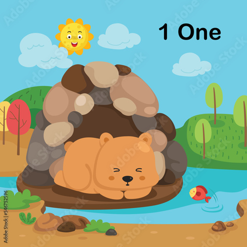 Flashcard number one with 1 bear learning for kid illustration vector © Jehsomwang