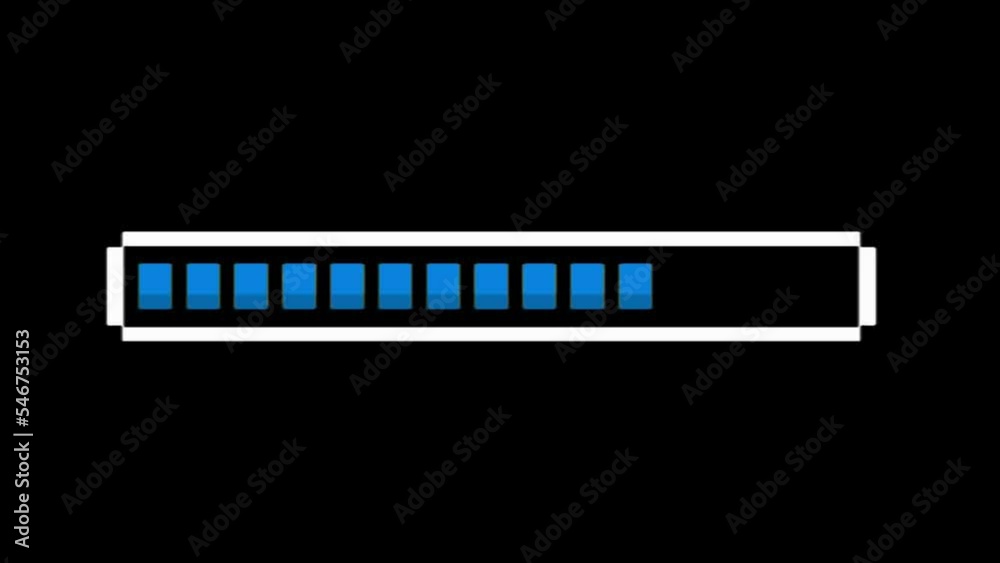 This is a loading video in blue using retro pixel art.