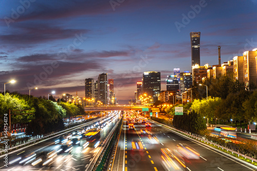 Traffic lights in the core area of Beijing CBD at night