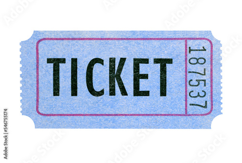 One single blue ticket movie or concert isolated transparent background photo PNG file