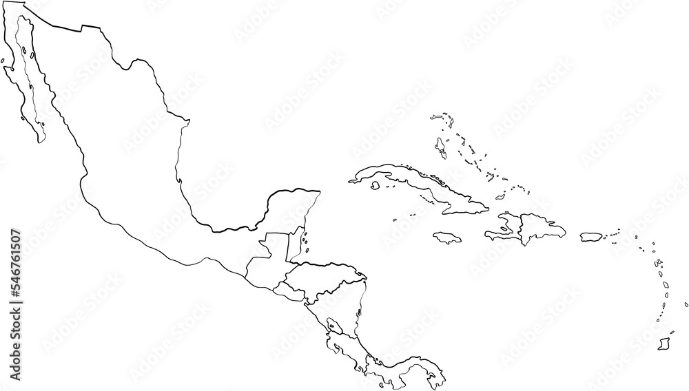 doodle freehand drawing of central america caribean map.