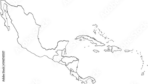 doodle freehand drawing of central america caribean map.