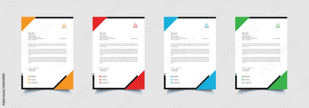 Creative and professional corporate company business letterhead template design with color variation bundle 