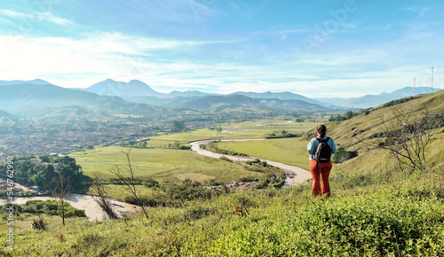 Woman hiker enjoying the Colombian landscape. photo