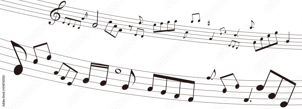 Fototapeta premium 遠近感のある楽譜のフレームイラスト 五線譜 背景イラスト 音符、休符、音楽記号のイラスト