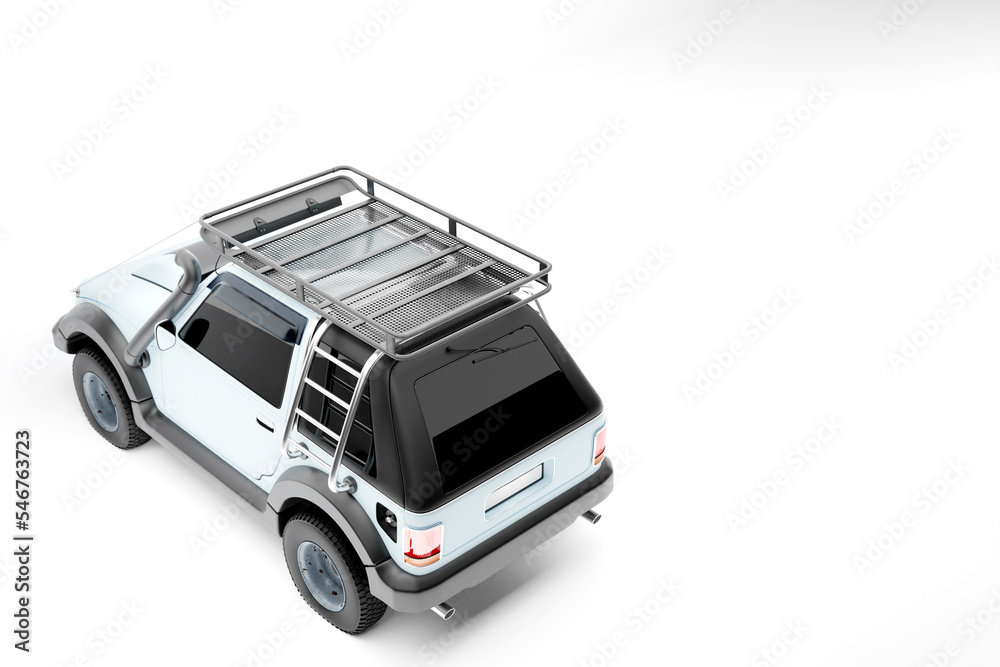 White SUV adventure vehicle isolated on white background. 3D illustration White SUV adventure vehicle isolated on white background. 3D illustration