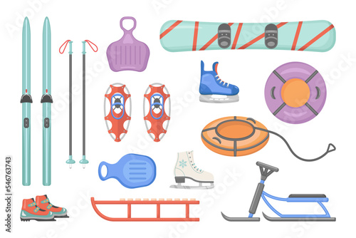 Set of illustrations of sports winter equipment. winter sports. vector illustration