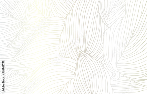 Luxury gold line art and Variegated Plants nature drawing background vector. Leaves and Floral pattern vector illustration.