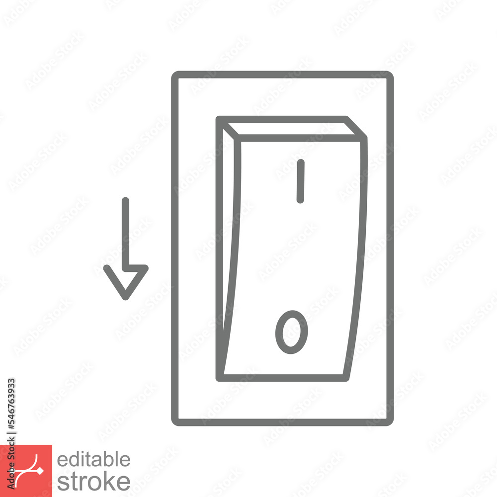 Light off, electric switch icon. Simple outline style. Power turn off button, toggle switch of position concept. Thin line vector illustration isolated on white background. Editable stroke EPS 10. Light off, electric switch icon. Simple outline style. Power turn off button, toggle switch of position concept. Thin line vector illustration isolated on white background. Editable stroke EPS 10.