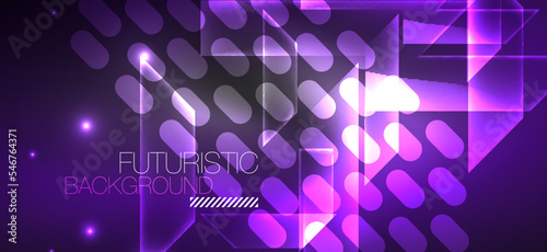 Background wallpaper neon glowing lines and geometric shapes. Dark wallpaper for concept of AI technology, blockchain, communication, 5G, science, business and technology