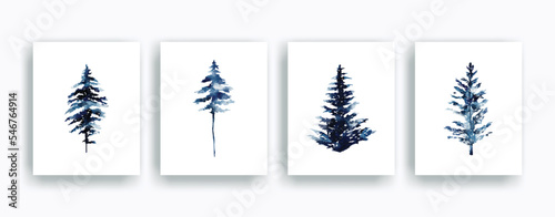 Set watercolor Christmas tree vector elements design