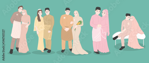Muslim wedding couple characters, Bride and groom in Muslim style.
