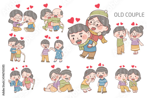 set of older couple character illustration  grandparents  day